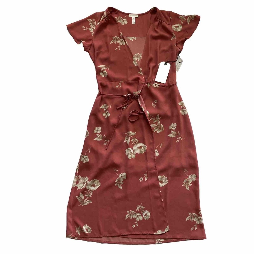 Leith Nordstrom Women XS Red Baroque Poppy Flare Floral Tie Midi Dress